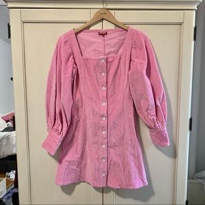 NWOT STAUD Pink Corduroy LS Mini Dress